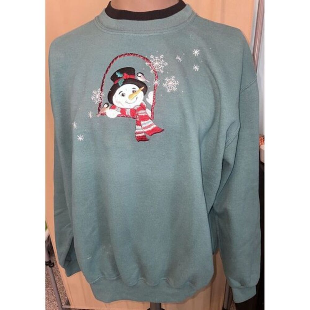 Top-Stitch Morning‎ Sun Women's Teal Snowman Christmas Sweat-Shirt No Size Read!